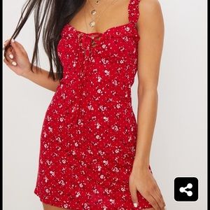 Pretty Little Thing Red Floral Dress